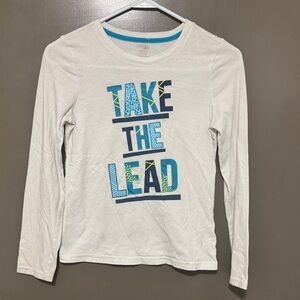 Danskin Now Cream Long Sleeve Tee with Blue and Green Print